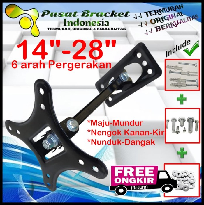 Bracket Tv 24 Monitor Lengan 14&quot; s/d 28&quot; 6arah Fleksible PBI.SWKNM-004