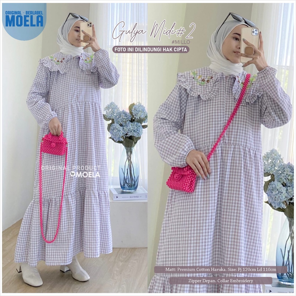 GULYA MIDI #2 DRESS GAMIS KOTAK-KOTAK ORI MOELA