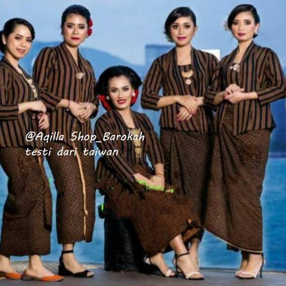 Banyak Dipakai.. Stelan Baju lurik wanita | kebaya lurik + jarik coklat | baju adat jawa