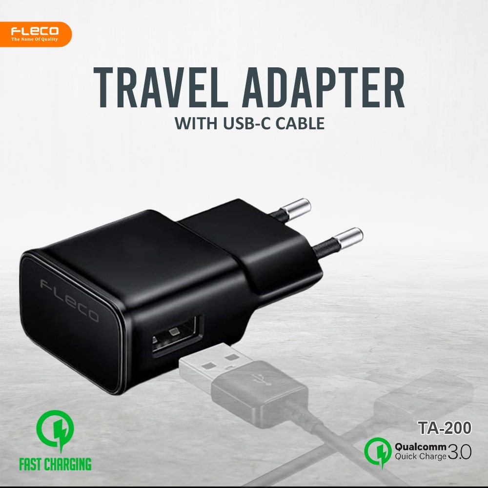 Charger FLECO TA-200 Single USB Port 3A Fast Charging QC 3.0A Cas OPPO Xiaomi Redmi Vivo