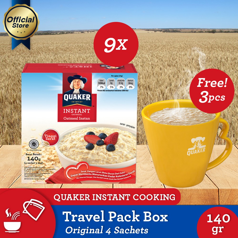 [Free 3 Pcs Mug] Quaker Instant Oatmeal Box 4s - 9 Pcs