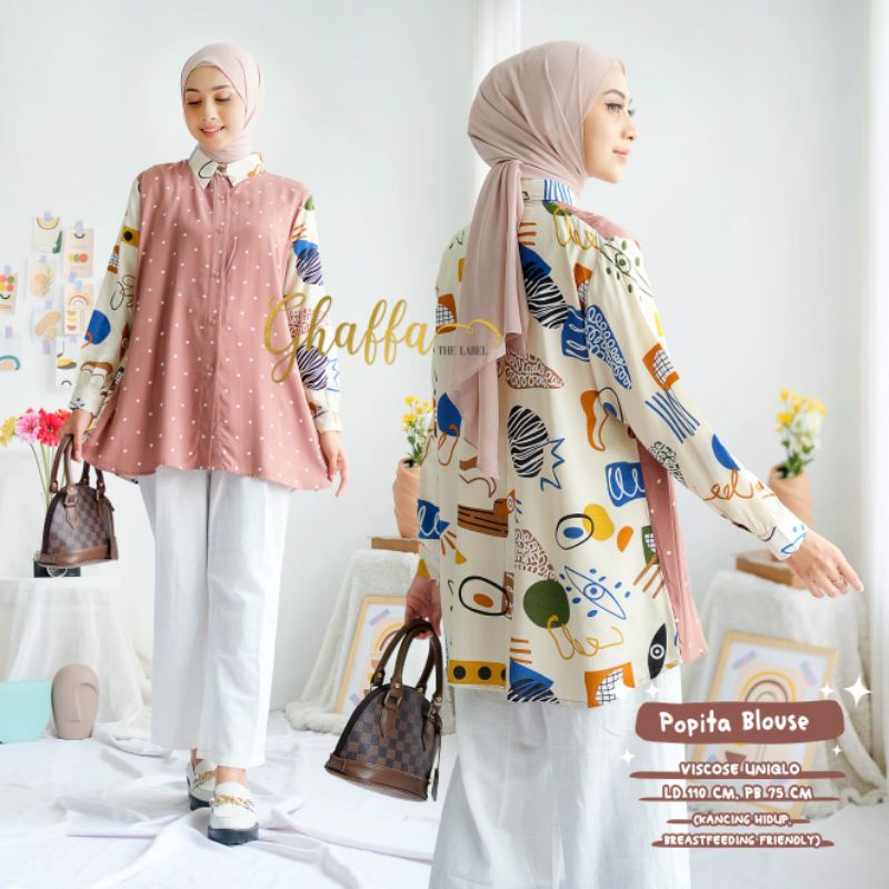 Blouse muslimah motif kekinian / Blouse Popita by ghaffa the label / Blouse motif