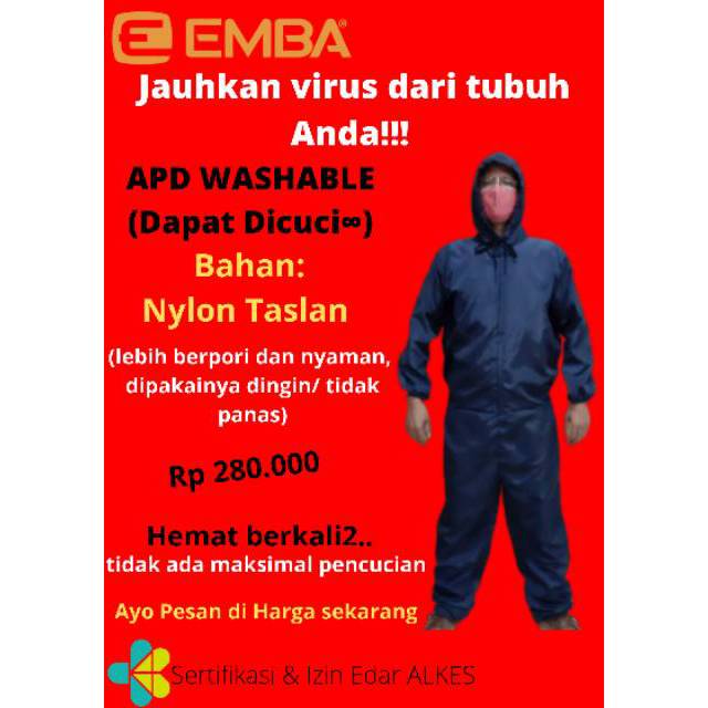 APD Washable (Reusable) merk Emba dari bahan NYLON TASLAN