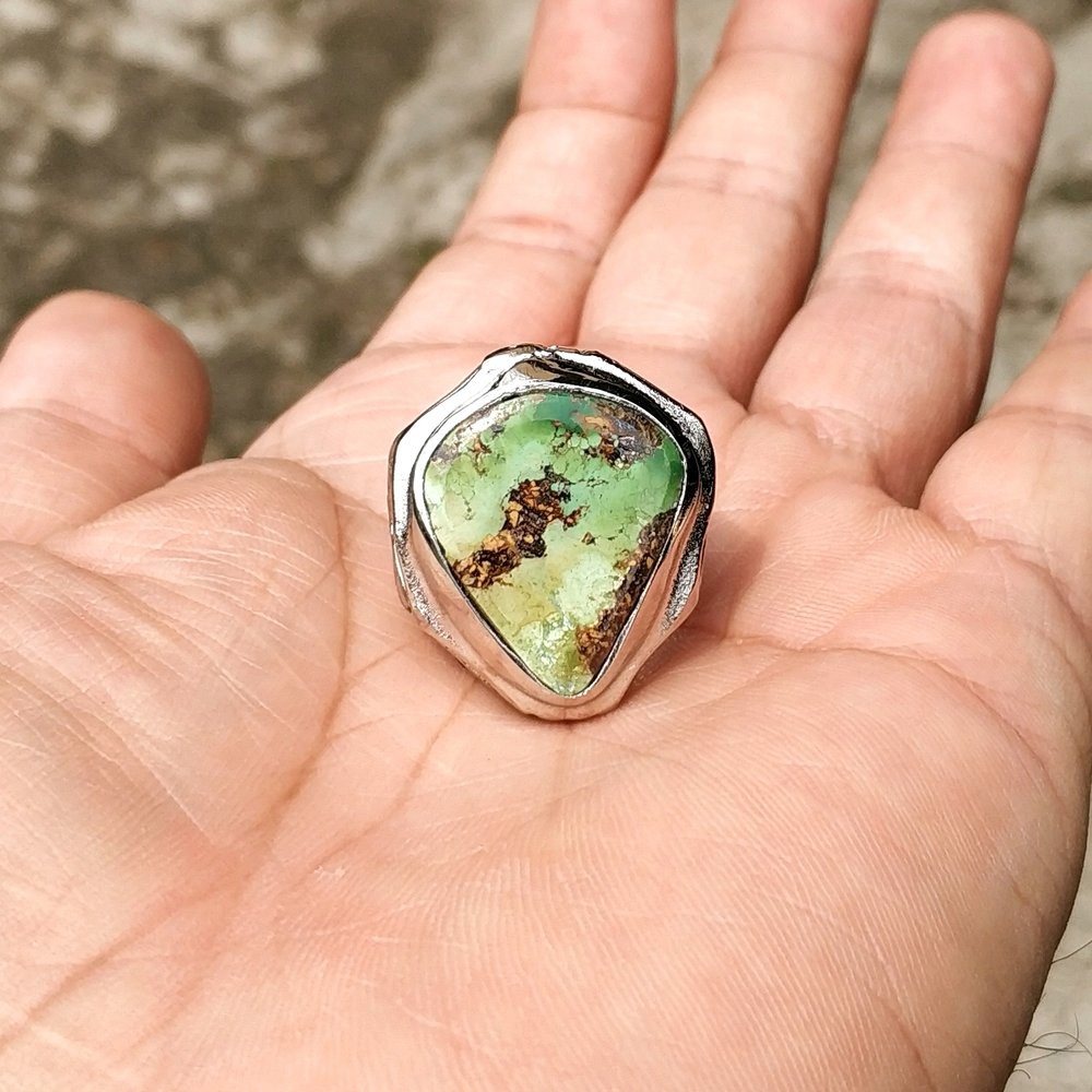 CINCIN BATU AKIK NATURAL PIRUS PERSIA HIJAU MOTIF TETESAN AIR TRIANGEL