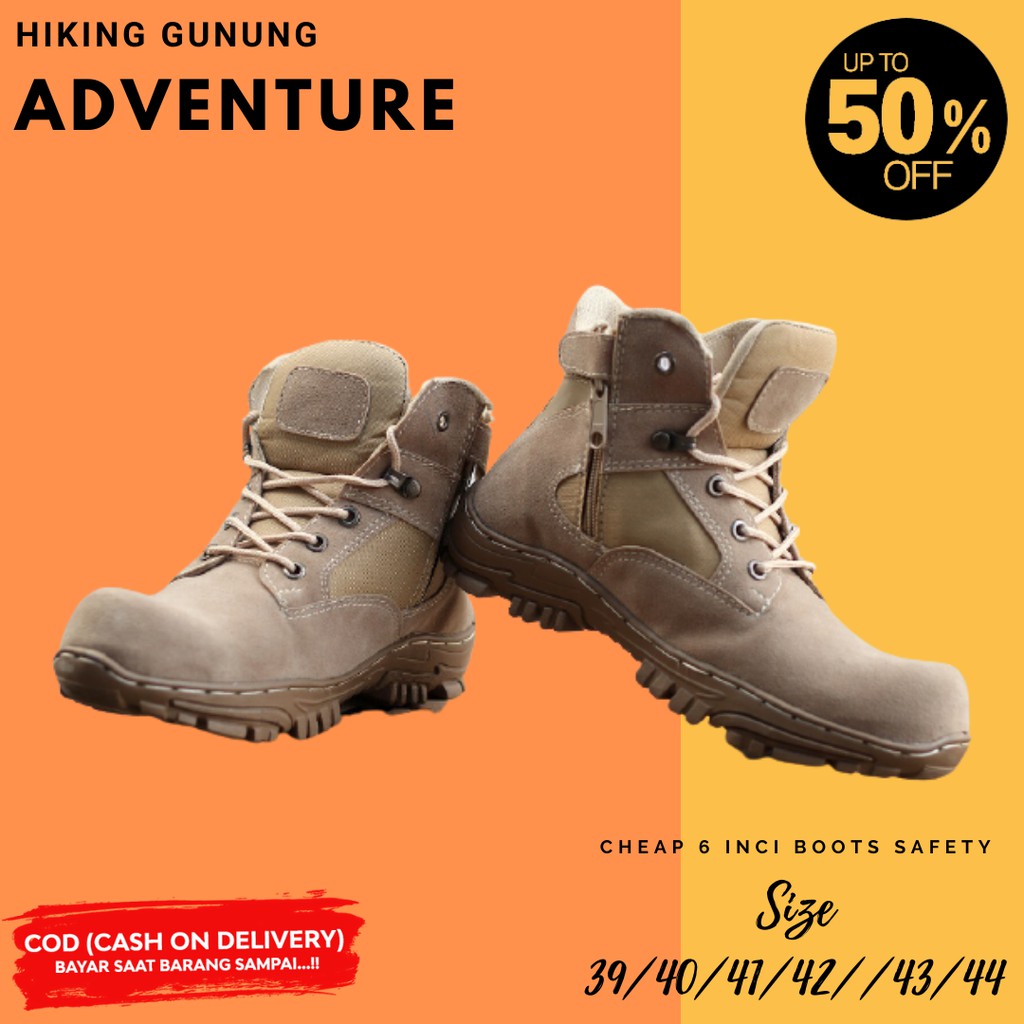 Sepatu Boots Hiking Pria DLT Cheap Pendek 6 Inci Cream Safety Bots Ujung Besi Kerja Tracking Laki