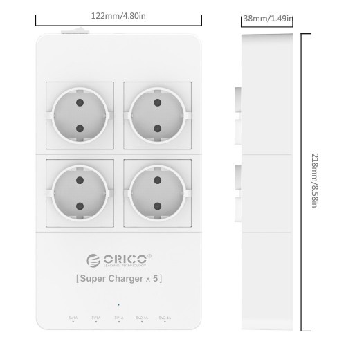 ORICO HPC-4A5U-EU Surge Protector Strip 4-Outlet with 5 USB Ports