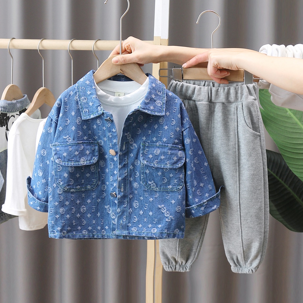 COD setelan anak laki laki import 3pcs jaket denim baju celana panjang anak laki laki baju fashion import fashion anak korea setelan anak laki laki impor Kidzy co-2