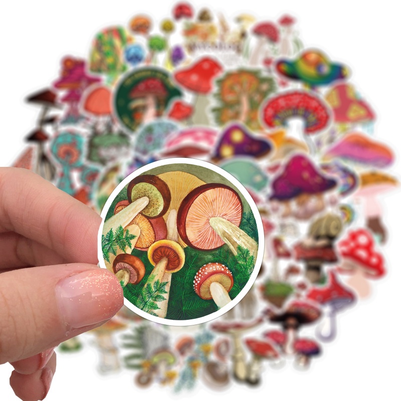 50 Pcs / set Stiker Desain Kartun Jamur Graffiti Tahan Air Dapat Dilepas Untuk Dekorasi Koper Motor