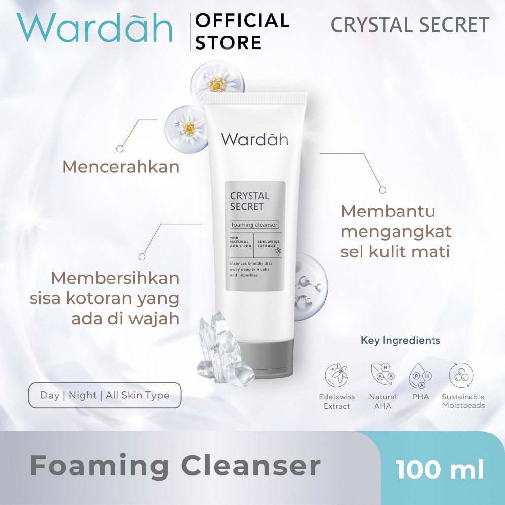 Wardah Crystal Secret Foaming Cleanser with Natural AHA+PHA 100 ml - Sabun Cuci Muka Mencerahkan