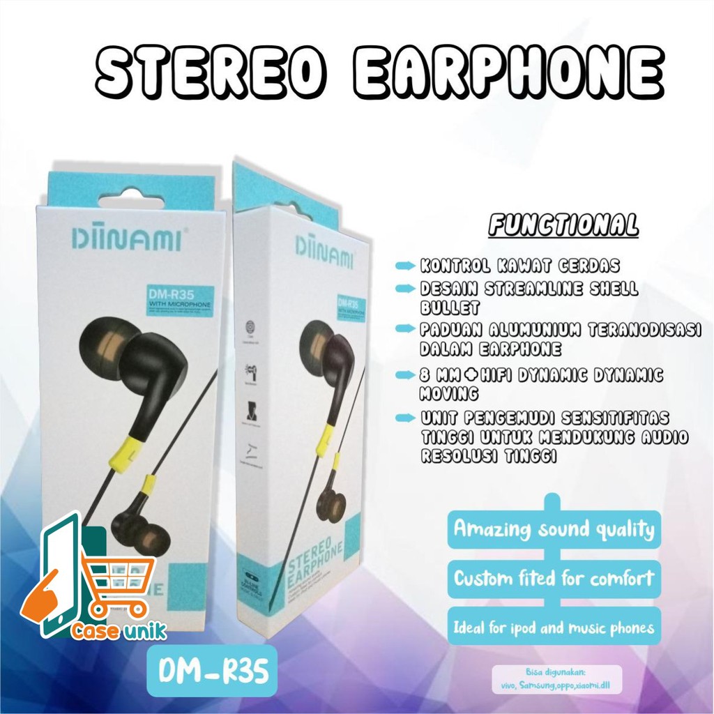 BM032 Headset EARPHONE DIINAMI R35 stereo Earphone Bass Android iPhone Original - Garansi 1 Tahun CS3018