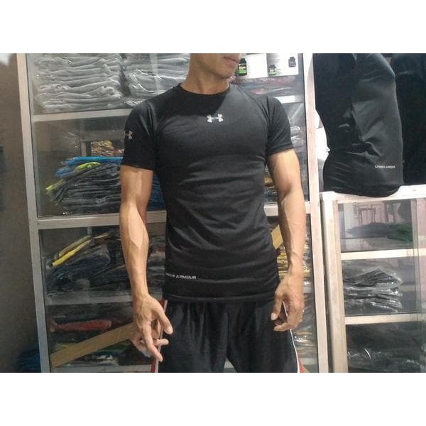 Kaos GYM Fitness Lycra bodyfit ketat olaraga renang lari senam
