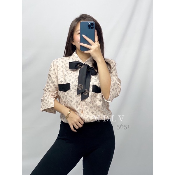 MDLV ~ 5651 Elvira Tie Neck Shirt Atasan Blouse ELVY Kemeja Korea Look Fashion import