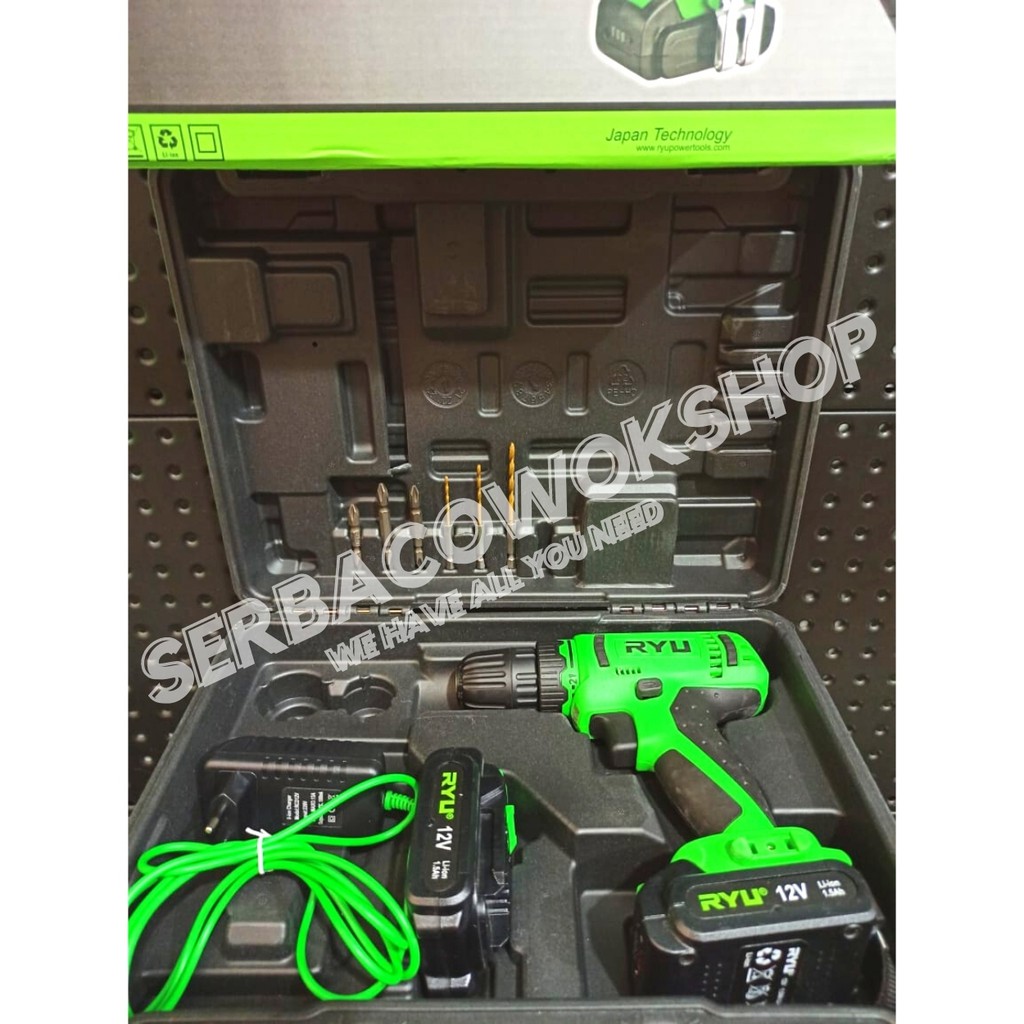 RYU Mesin Bor Cordless Drill Reversible 12 Volt RCD 12 V 2 Baterai Termurah Berkualitas