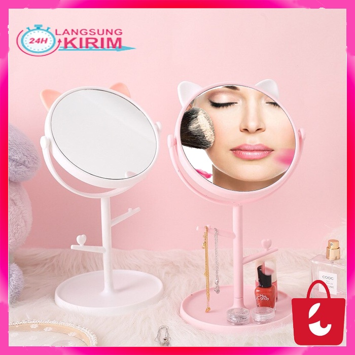 [Ready Stok] Cermin Kaca Make Up Lipat Cermin Rias Make up Motif Mirror Telinga Kelinci