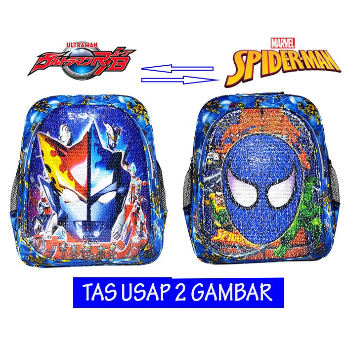 Tas ransel usap 2 gambar karakter spiderman Ultraman Ironman Tobot captain America Transformers