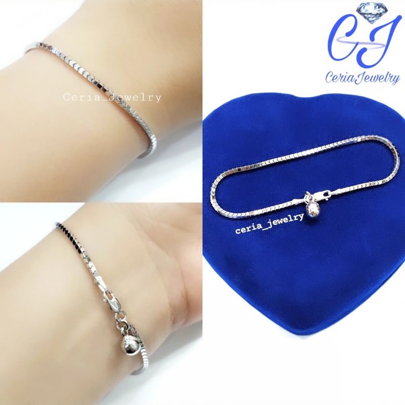 Gelang Perak Asli Silver 925 Lapis Emas Model Milano kaca - Perhiasan Perak Wanita