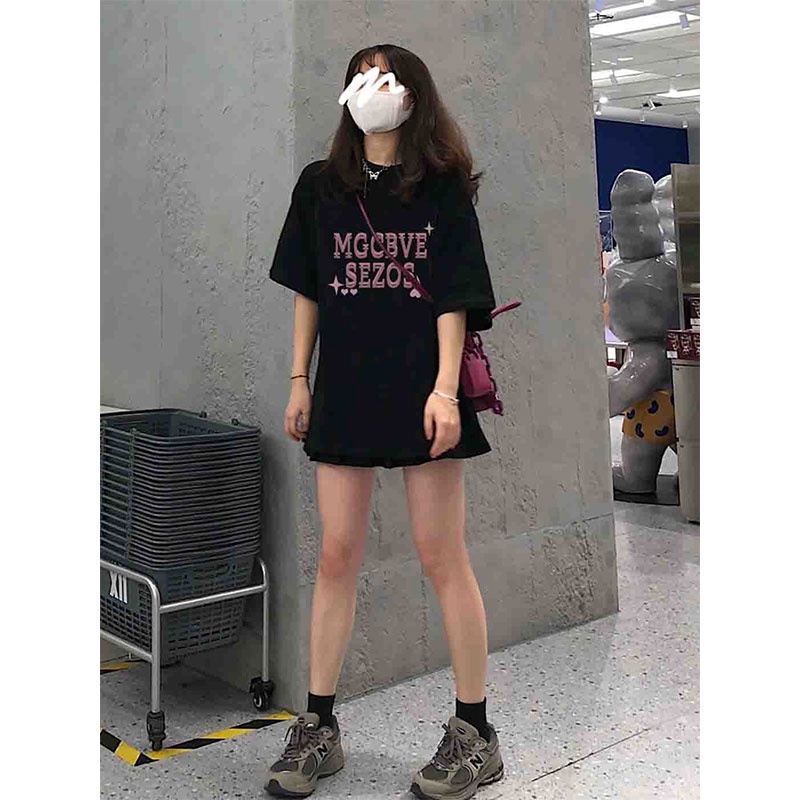 Kaos Atasan Wanita Lengan Pendek Oversize Printed T-shirt Baju Wanita Kekinian Korean Style/kaos atasan wanita/lengan pendek dicetak kaos hitam/atasan wanita