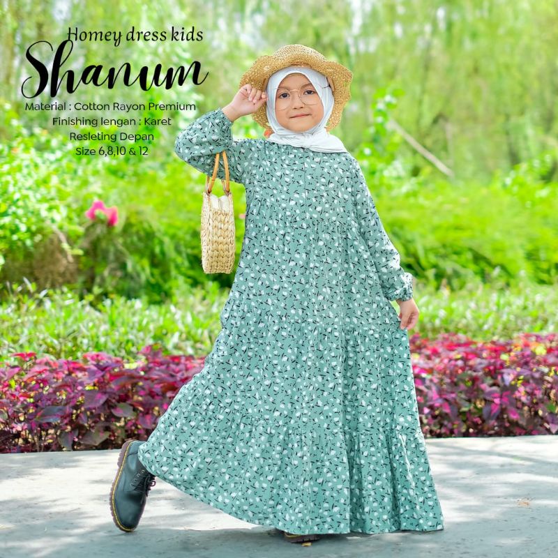 BeautyOne - Gamis Anak Shanum 4-12tahun Dress Muslimah Anak Motif Homey Dress Anak Bunga Kekinian Murah Bahan Katun Rayon Premium Nyaman Dipakai | Bisa Cod