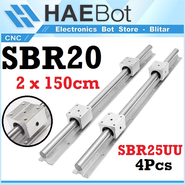 [HAEBOT] Set Rail SBR20 SBR 20 2 x 150cm Rel Linear Shaft As 20mm CNC Stainless Steel 2x150cm Motion X Y Axis  Industri Plasma Router Mesin Mekanik