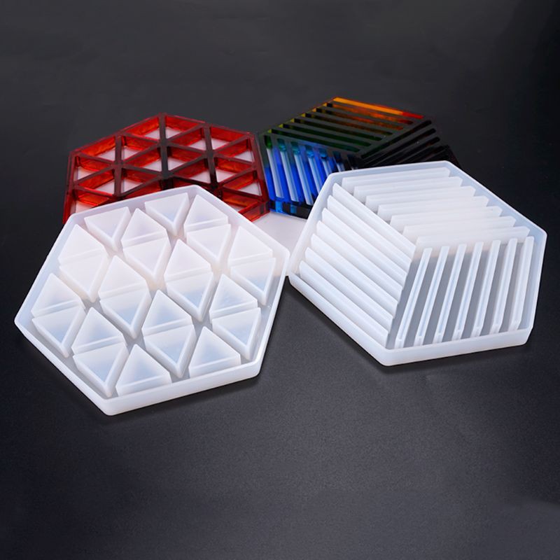 Moonlight&quot; Resin Epoxy Geometry Silicone Mold DIY Insulation Hollow Striped Triangle Modeling Hexagon Coaster