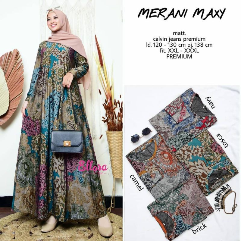 GAMIS WANITA TERBARU BAHAN CALVIN JEANS MERANI MAXY GAMIS SUPER JUMBO MOTIF BATIK XXXL KAIN JATUH