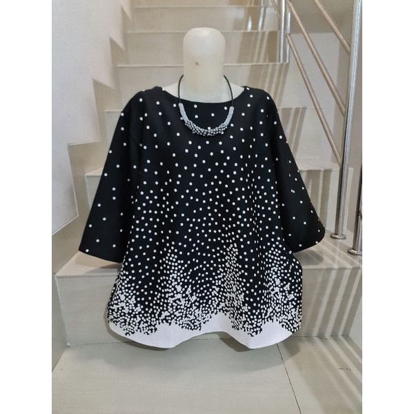 Blouse Scuba Premium Import Jumbo 2XL-3XL-Motif A - Hitam