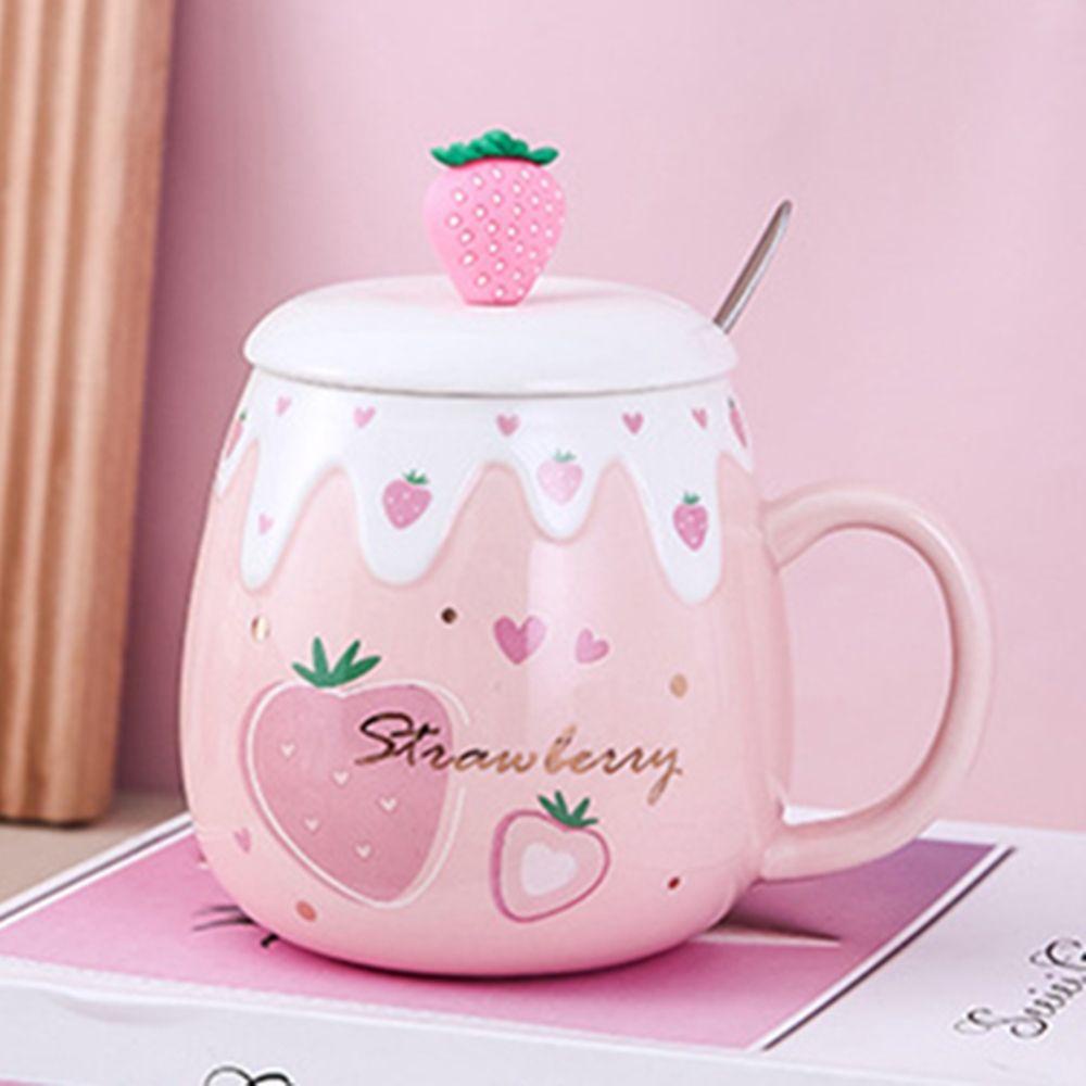 Solighter Strawberry Coffee Mug Sendok Porcelain Tempat Minum Keramik Lucu