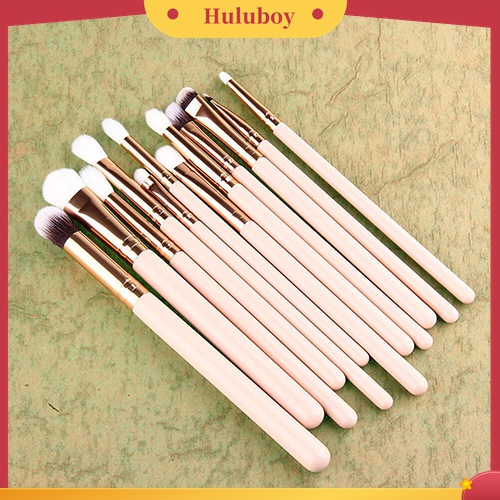 Huluboy Huluboy♡ 12pcs / Set Brush Kosmetik / Makeup Bulu Wol Gagang Kayu Untuk Foundation, Bedak, Eyeshadow, Eyeliner