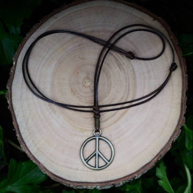 Kalung Tali Pria Liontin Bandul Peace Logam Bronze Necklace Adjustable