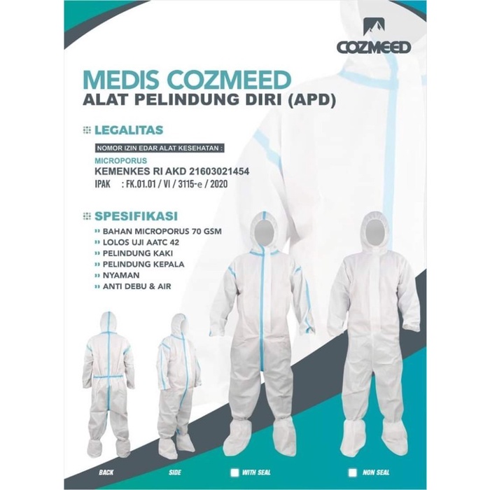 APD Hazmat Coverall Izin AKD COZMEED Microporus Lokal 70 GSM Non Seal