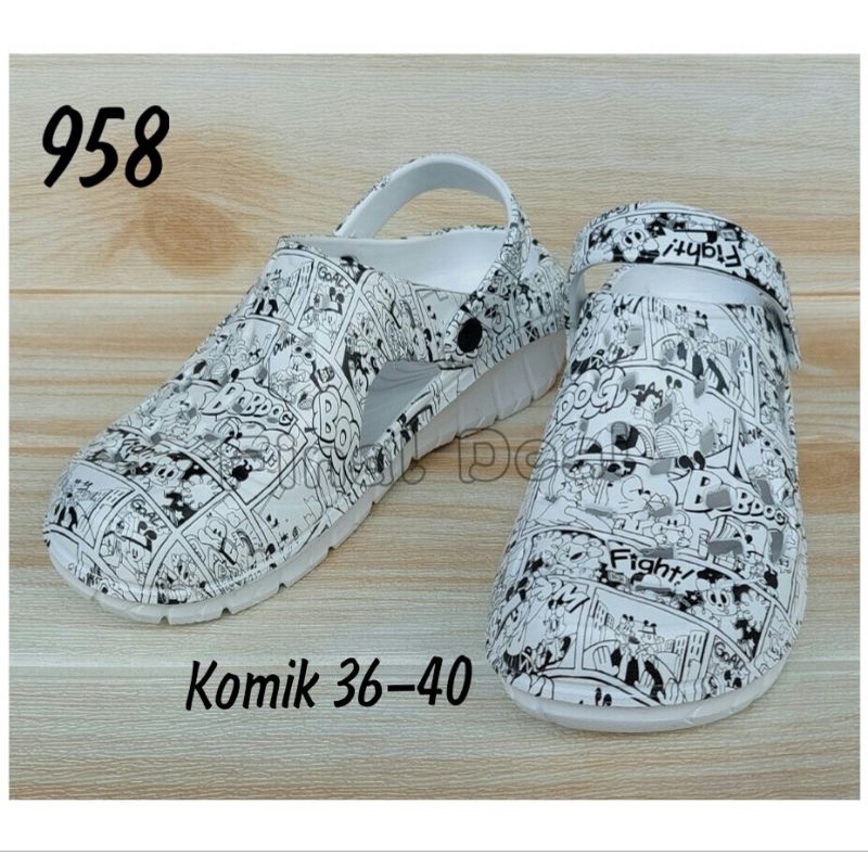 Sandal Baim Motif Printing Kartun 36-40 Sandal Crocs Anti Slip Sandal Kodok Sablon Lucu 958