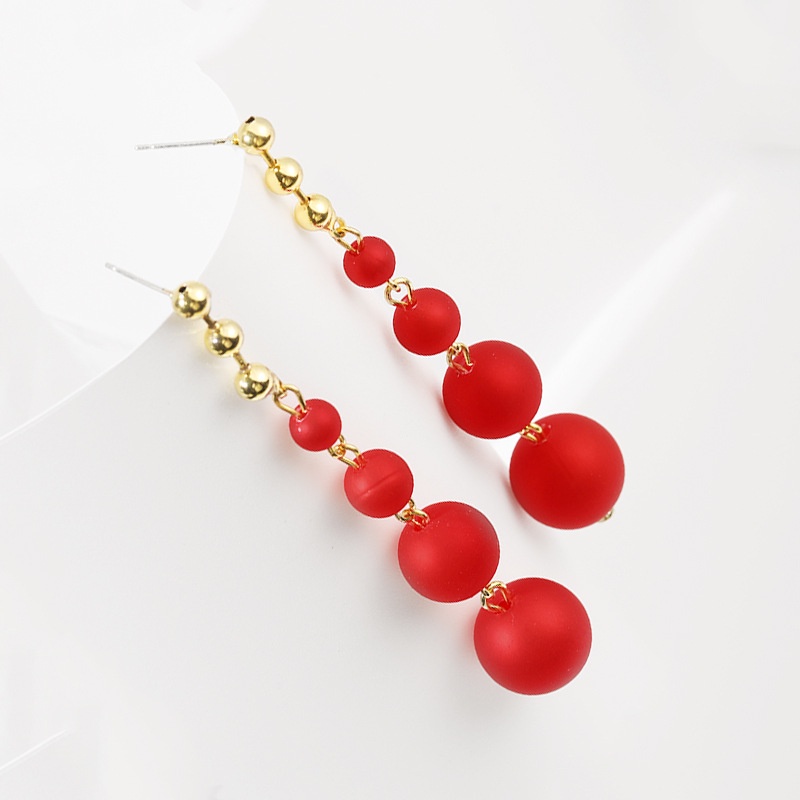 Sterling silver jarum Korea fashion panjang ukuran Merah Mutiara elegan all-match anting-anting kepr