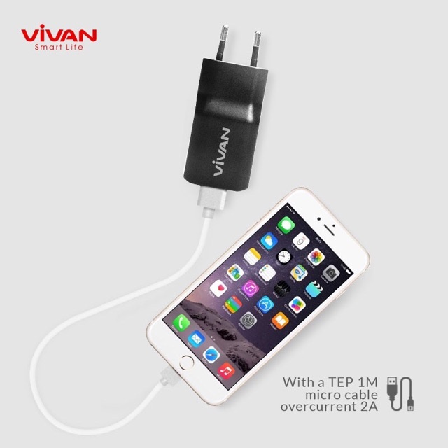 Charger Casan VIVAN DD01 Dual USB HP Adaptor Kepala Batok Android iPhone Micro USB Garansi 1 Tahun