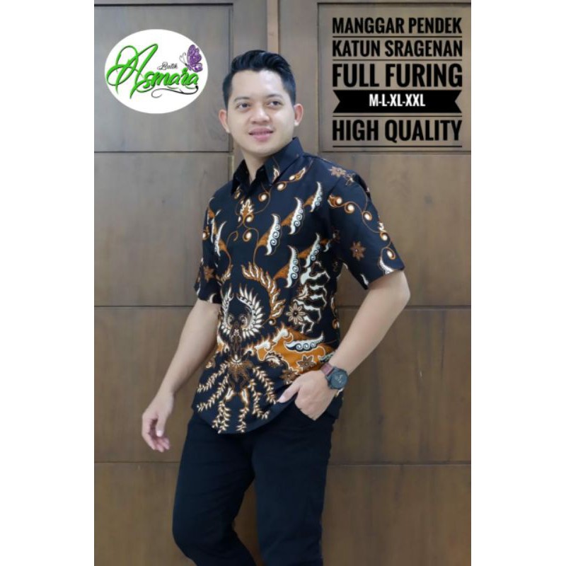 Hem Batik Lengan Pendek Pria Batik Pria Hitam Lengan Pendek MANGGAR PENDEK