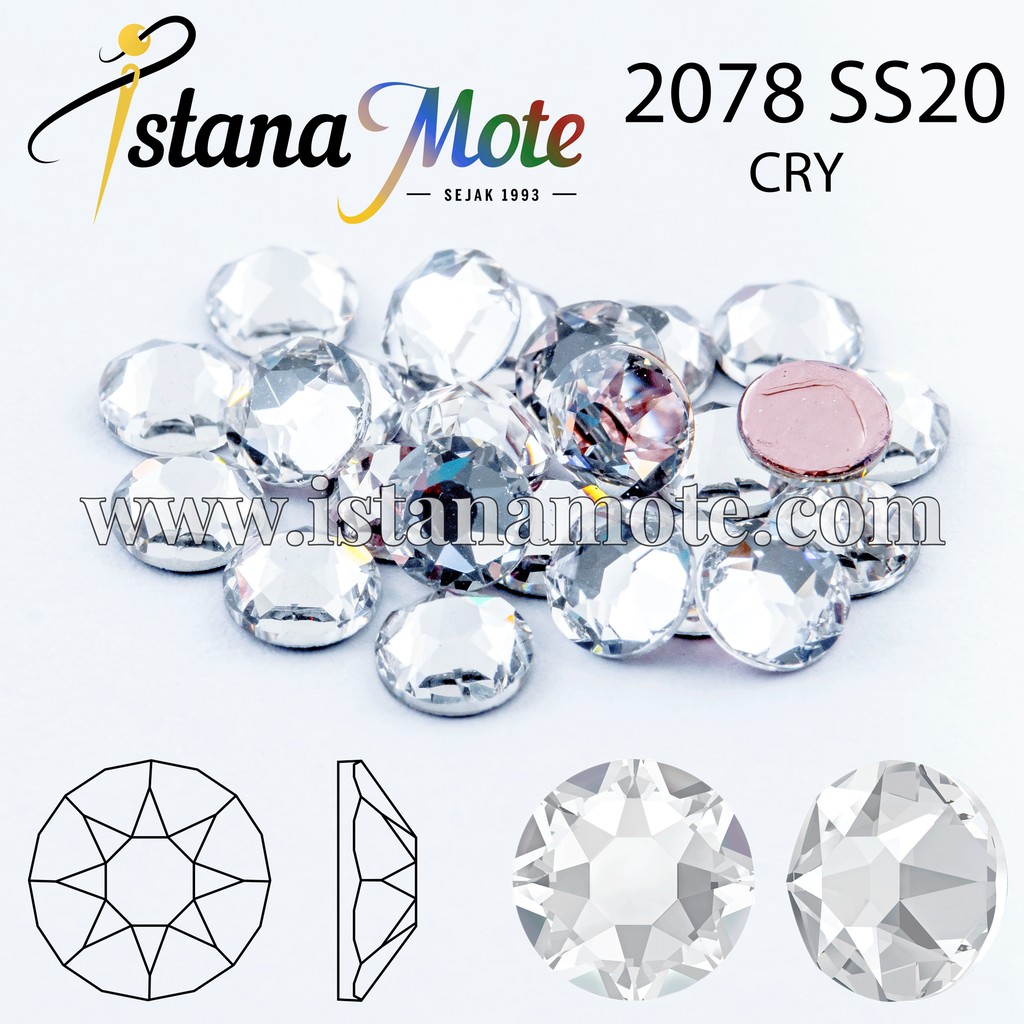 Flatback Hotfix kristal tempel Swarovski 2078-ss20-crystal bening ASLI ORIGINAL