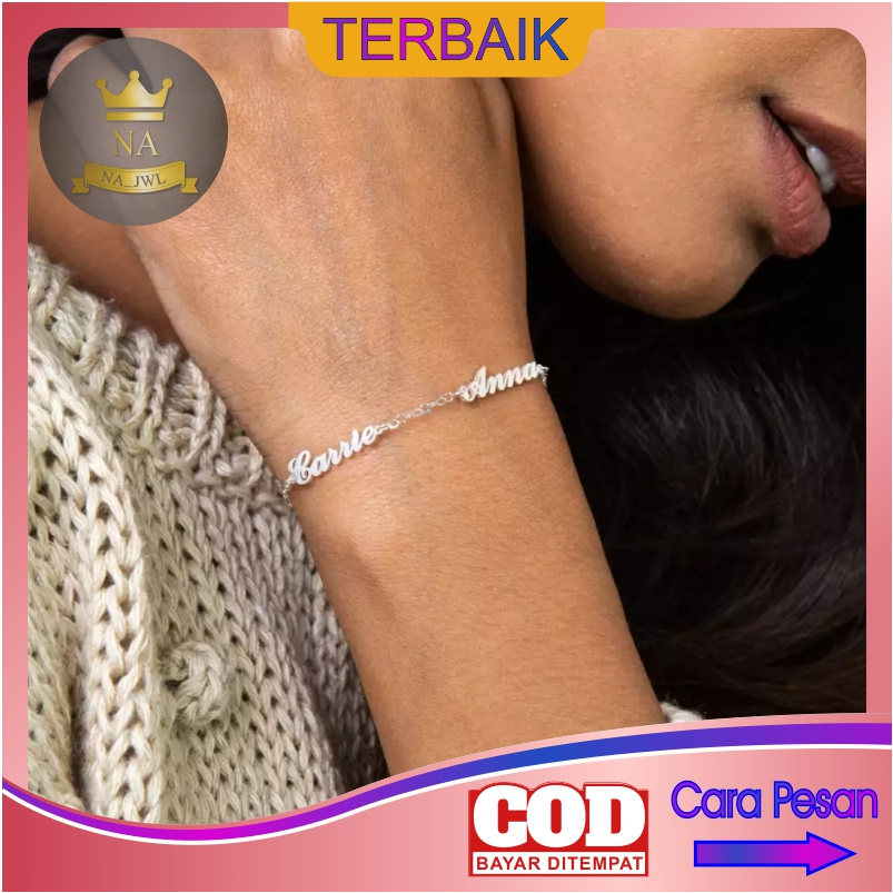 Gelang Nama custom Titanium Anti Karat bracelet korea aksesoris fashion wanita putih silver emas