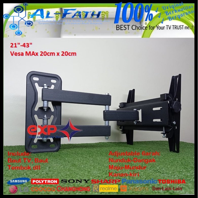 Bracket TV TOSHIBA 14 s/d 43 inch 6 ARAH FULL BESI SUPER KOKOH GARANSI 100% ORI