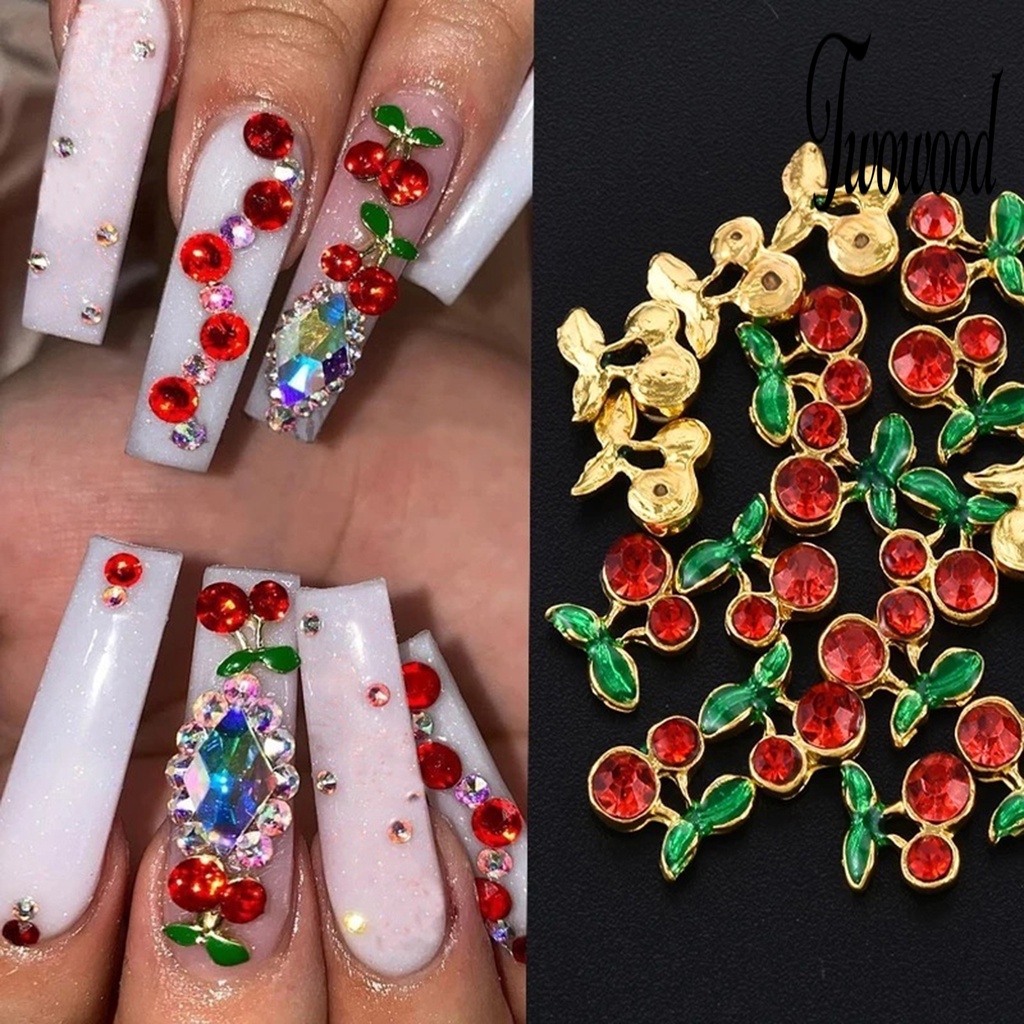 10 Pcs Aksesoris Perhiasan Nail Art 3D Bentuk Cherry Bahan Alloy