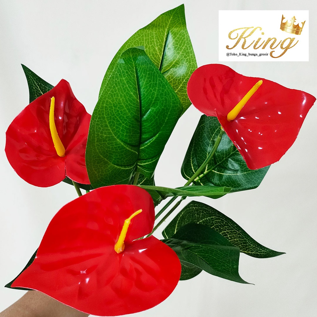 Artificial Flower Flamingo Lily Bunga Daun Palsu Plastik Dekorasi Hias Pajangan Rumah Pesta Kantor