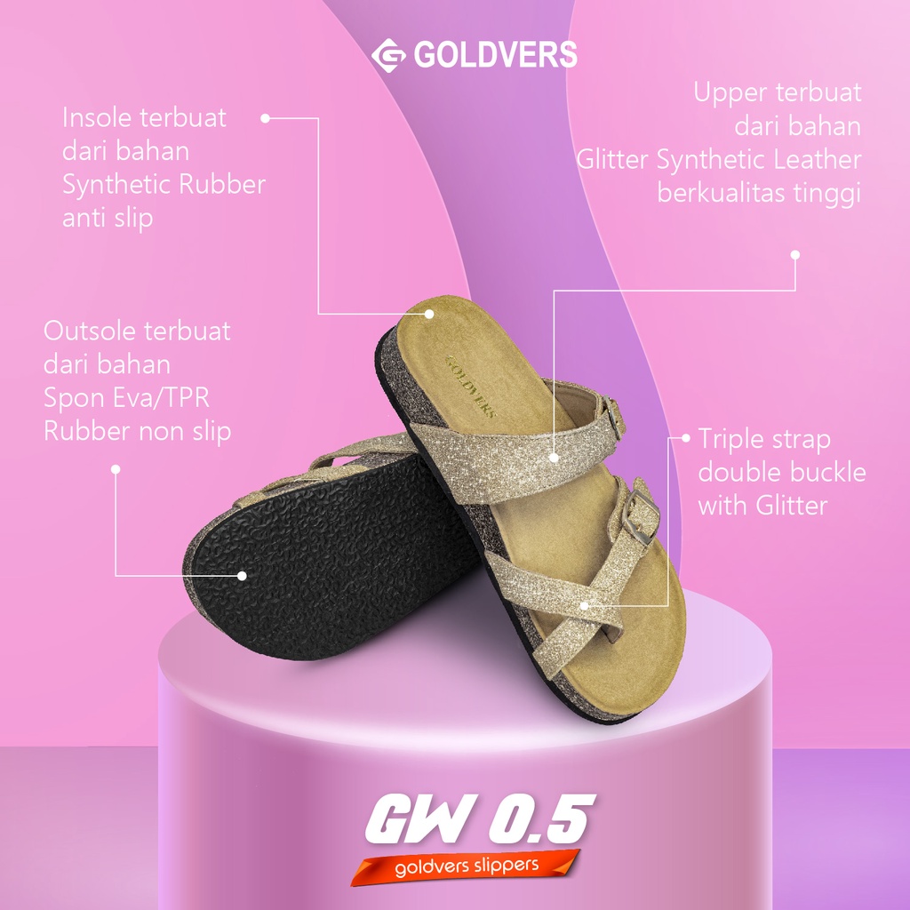 Sandal Wanita Glitter Goldvers Selop Motif Glitter Manik Original Import Berkualitas - Goldiesbags