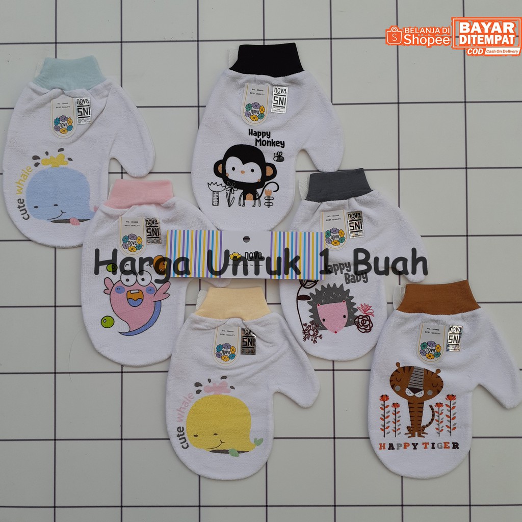 Waslap mandi bayi NOVA baby model jari bahan handuk halus motif karakter 1 PCS