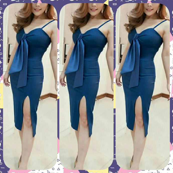 Dress Party Scuba Rachel - Biru