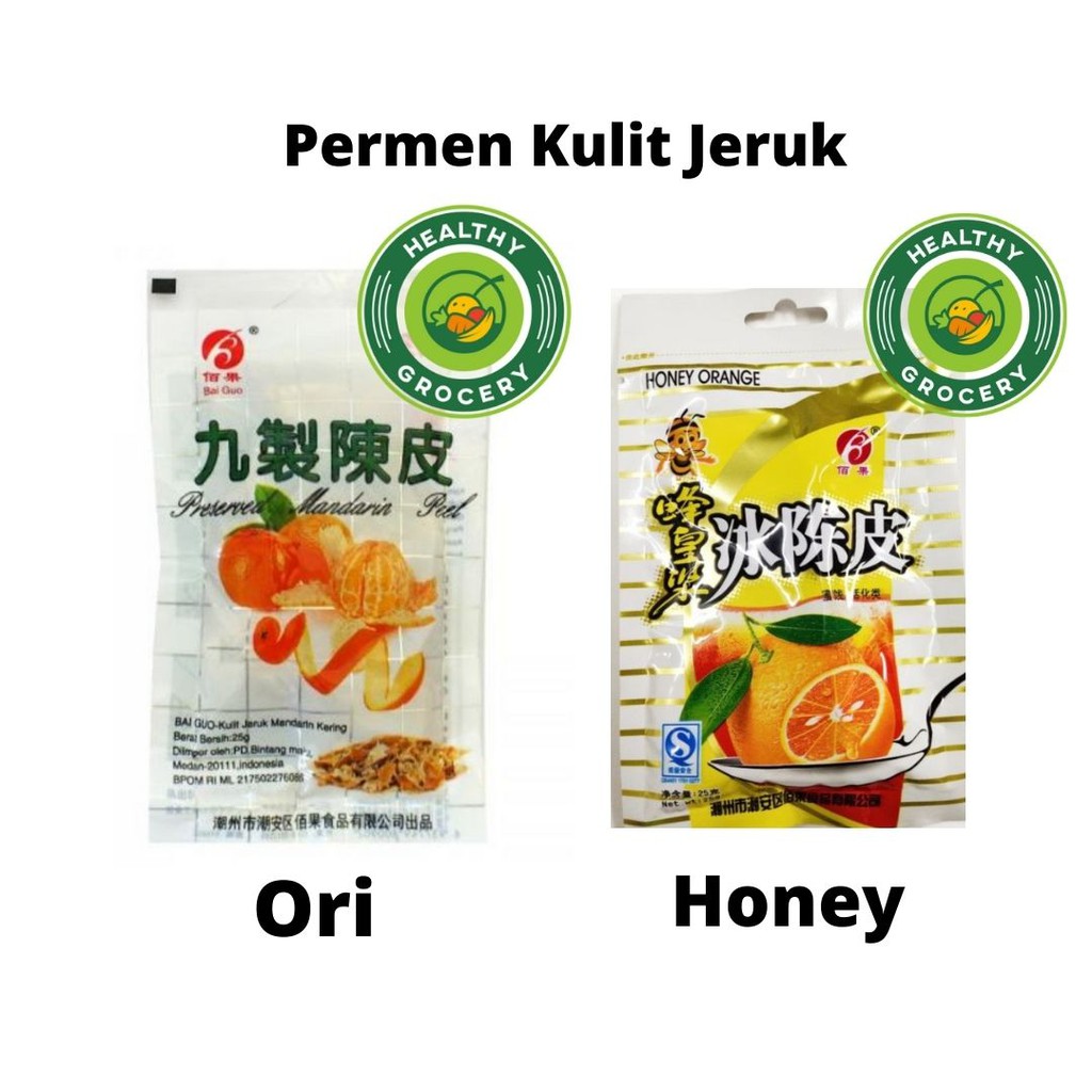 Bai Guo Permen Manisan Kulit Jeruk Mandarin Kering 25gr Preserved Mandarin Peel / BAIGUO / Asin Original Madu / Bai Quo Preseved / Mandarin Peel