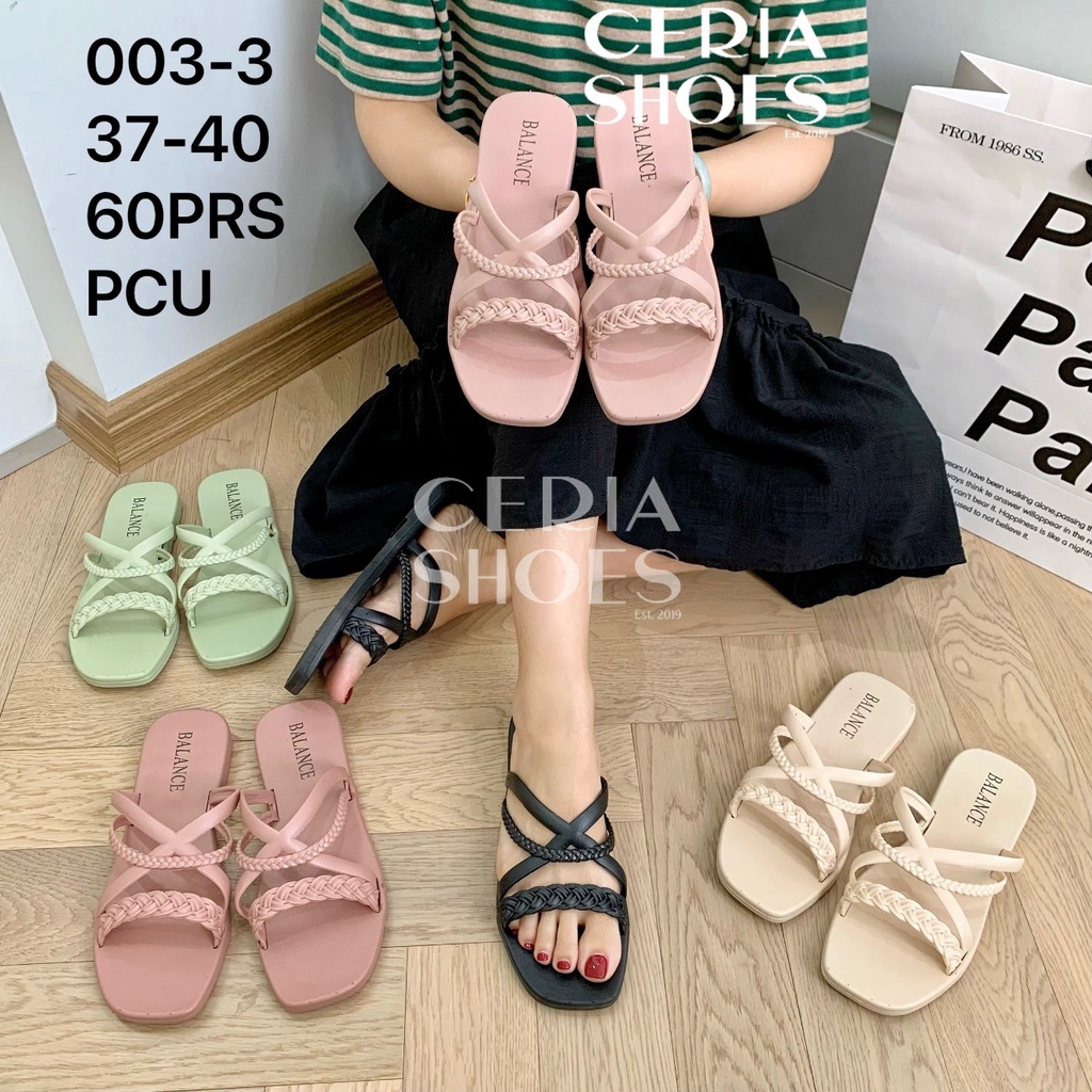 BALANCE Sandal Teplek Jelly Wanita Empuk Elastis Non-Slip Motif Kepang Bahan Rubber Karet Import 003