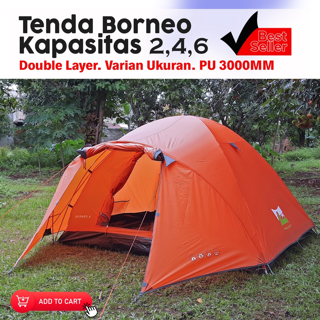 Tenda Borneo Double Layer Frame Fiberglass Varian Kapasitas | Tenda 4P | Tenda 2P