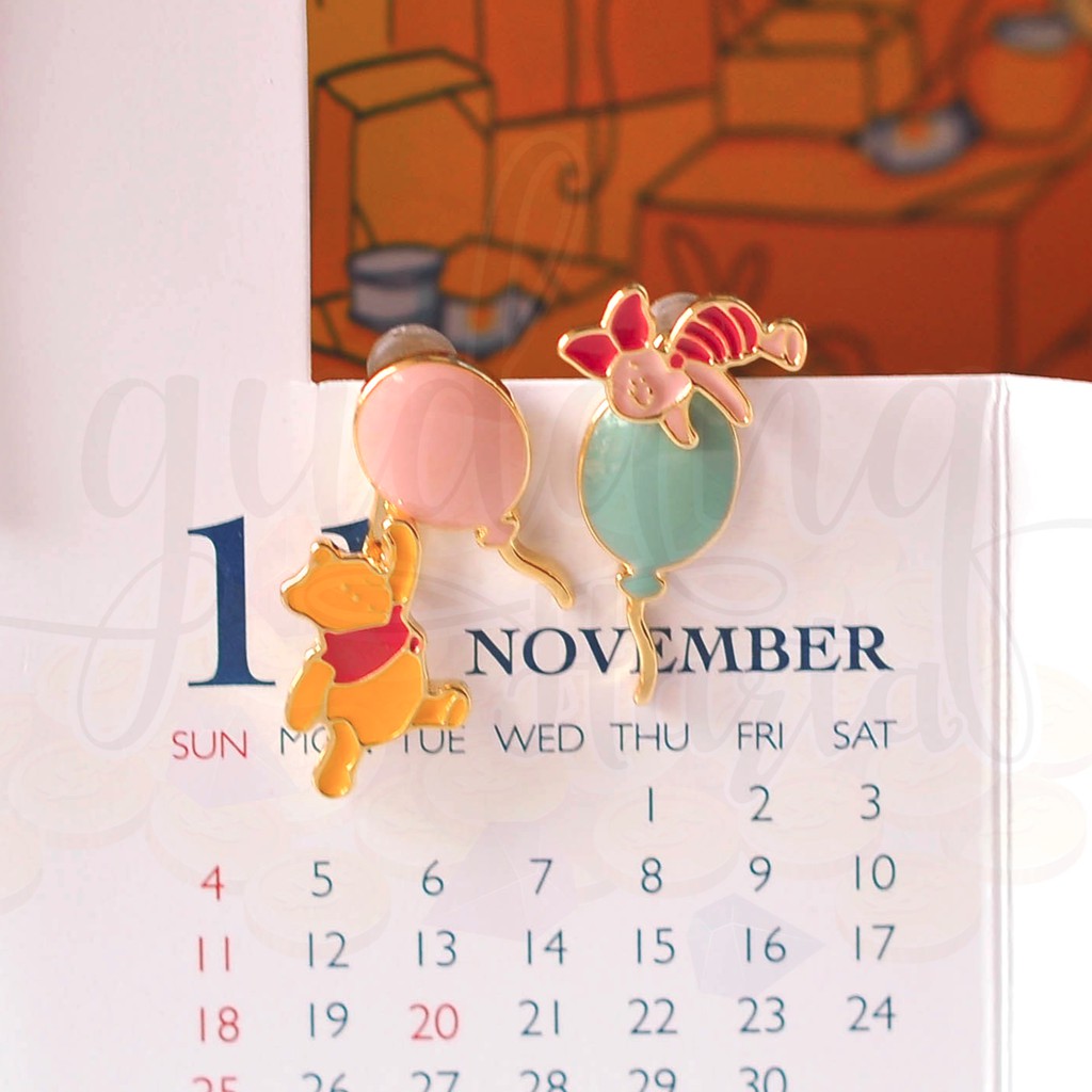 Anting Stud Panjang Karakter Beruang Kuning Bear Pig Babi with Balloon Lucu Unik GH 203539