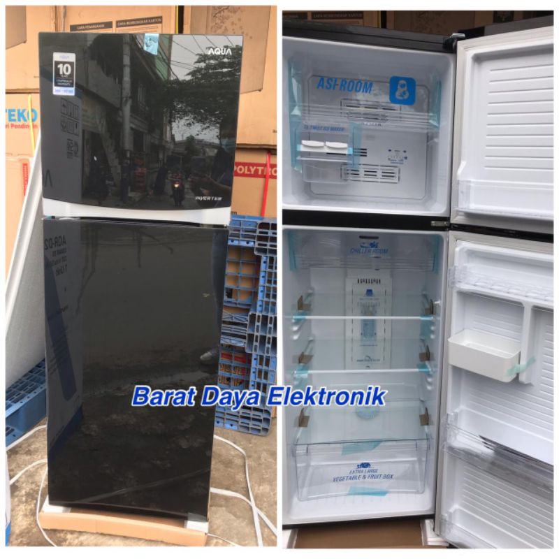 Kulkas Aqua Inverter Kulkas 2 Pintu Inverter [220 L] AQR-D275WBK/BK Tanpa Bunga Es Low Watt Jabodetabek