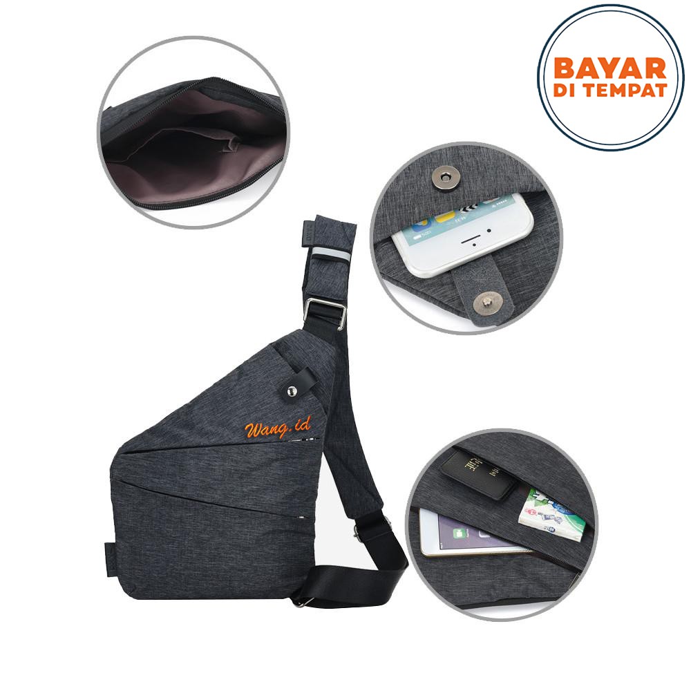 SHOPEE 6.6 SUPER SALE!! Key Bag Tas Selempang Pria Anti Maling Chest Bag Messenger Sling Bag 2018-8 Slingfit - Black