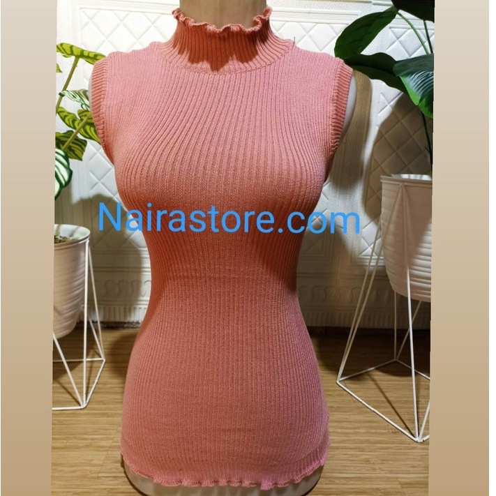 Turtle Neck Tanktop Rajut / Tank top kerah tinggi kriwil rajut wanita / Inner Manset