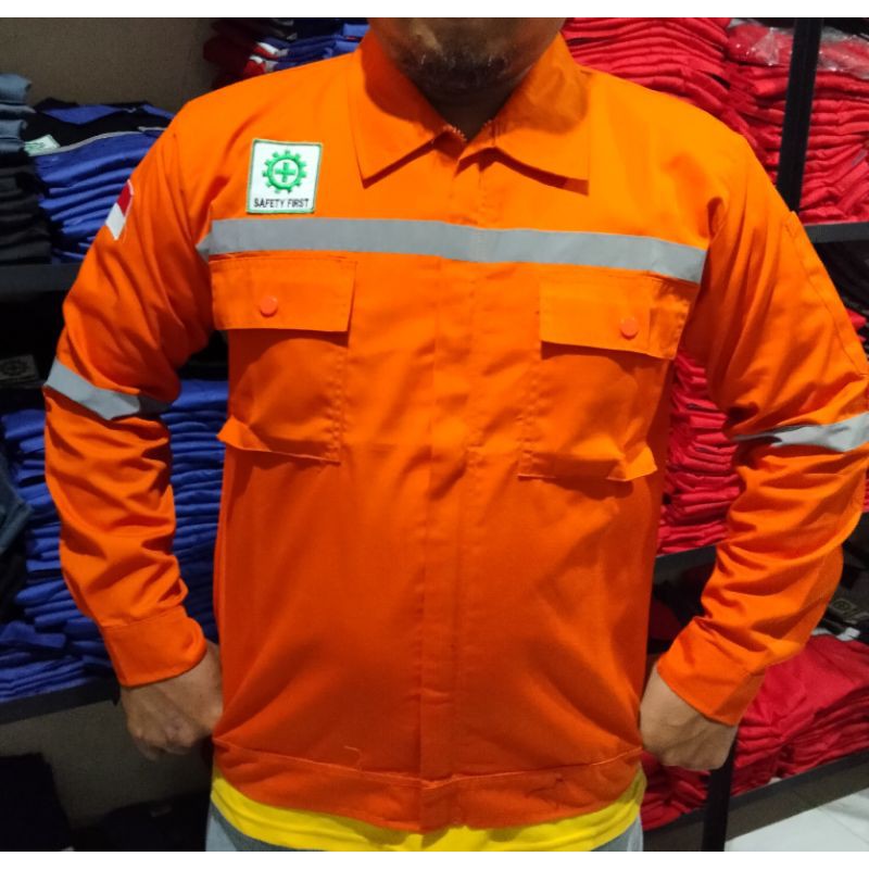 WEARPACK SAFETY / KEMEJA SAFETY / BAJU SAFETY LENGAN PANJANG / BAJU PROYEK KEREN / BAJU KERJA PRIA PROYEK / BAJU KERJA PIRA LAPANGAN / BAJU MEKANIK / BAJU WEARPACK / WERFAK PRIA KERJA / BAJU WEARPACK KERJA PROYEK / BAJU TAMBANG / OREN POLOS